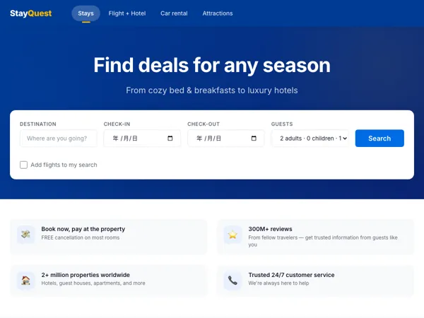 Travel Landing Page Booking Com